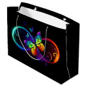 Grand Sac Cadeau Vibrant infinity with rainbow butterfly on black (Dos Angle)