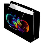 Grand Sac Cadeau Vibrant infinity with rainbow butterfly on black (Devant Angle)