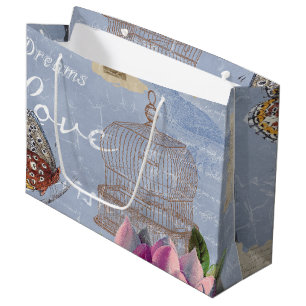 Grand Sac Cadeau Victorian Love Thoughts Dreams Butterfly Bird Cage