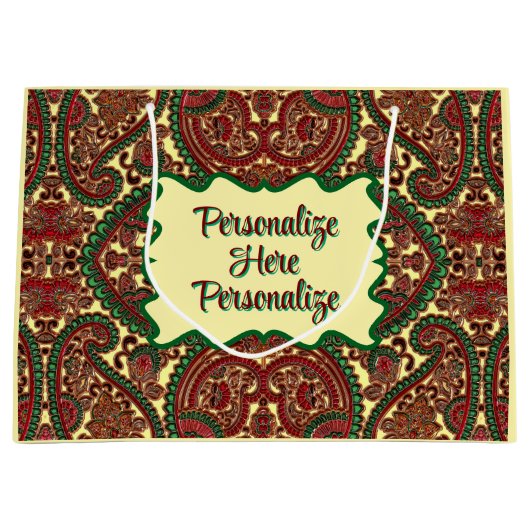 Grand Sac Cadeau Victorian paisley pattern elegant red green gold (Devant)