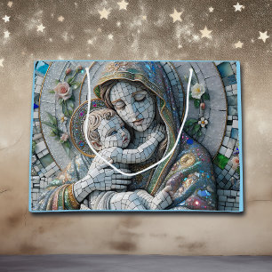 Grand Sac Cadeau Vierge Marie et bébé Jésus Statue mosaïque