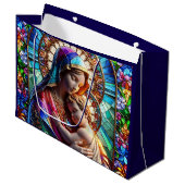 Grand Sac Cadeau Vierge Marie et Bébé Jésus Vitrail (Devant Angle)