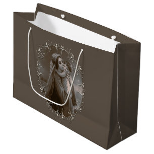 Grand Sac Cadeau Vierge vintage et enfant avec cadre argenté