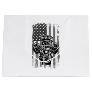 Grand Sac Cadeau Vieux Piston de Voiture Musclée Drapeau Américain