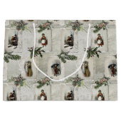 Grand Sac Cadeau Vignettes de Noël victoriennes avec verdure d'hive (Devant)
