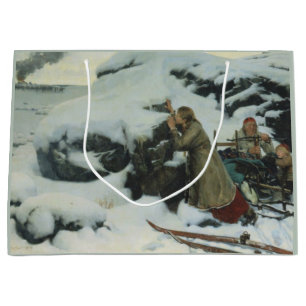 Grand Sac Cadeau Village brûlé en hiver (par Albert Edelfeue)