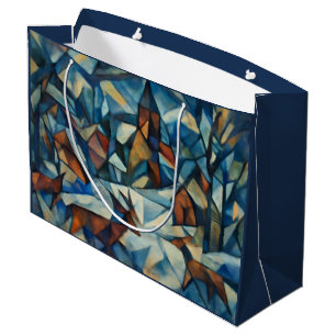 Grand sac cadeau village hivernal cubiste expressi