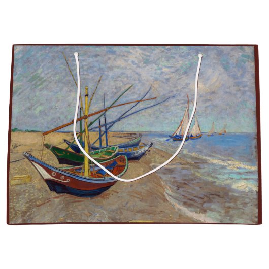 Grand Sac Cadeau Vincent van Gogh - Bateaux de pêche sur la plage (Devant)