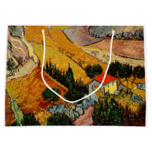 Grand Sac Cadeau Vincent van Gogh - Paysage, Maison et Laboureur