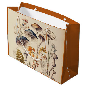 Grand Sac Cadeau Vintage Champignon naturaliste brûlé orange