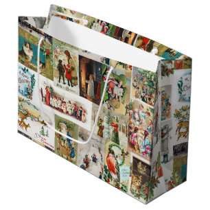 Grand Sac Cadeau Vintage Christmas Antique Collage