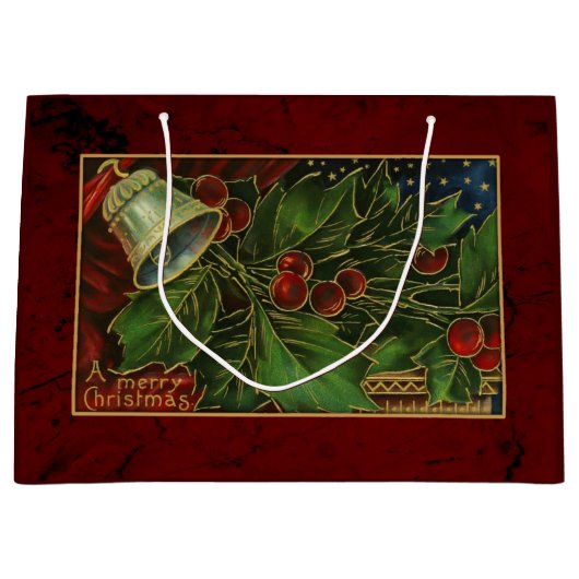 Grand Sac Cadeau Vintage Christmas Bell et Holly (Devant)