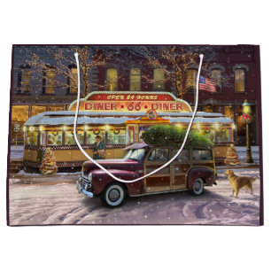 Grand Sac Cadeau Vintage Christmas Diner