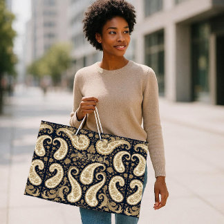 Grand Sac Cadeau Vintage Gold Ornate Paisley Dark Persian Heritage