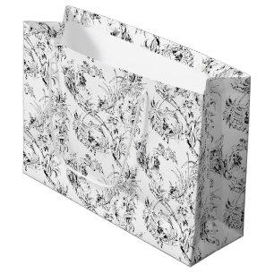 Grand Sac Cadeau Vintage gravé Imaginaire Floral Français Toile-Bla