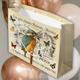 Grand Sac Cadeau Vintage Kingfisher & Papillons Publicité française
