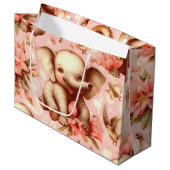 Grand Sac Cadeau Vintage mignonne bébé éléphant Motif (Devant Angle)