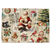 Grand Sac Cadeau Vintage Noël Collage Découpage (Dos)