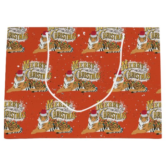 Grand Sac Cadeau Vintage Noël Tiger & Joyeux Noël (Devant)
