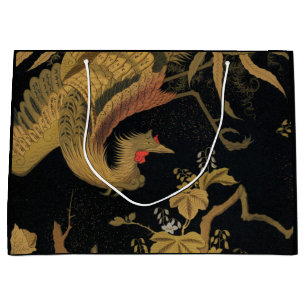 Grand Sac Cadeau Vintage Phoenix Gold Black Bird japonais
