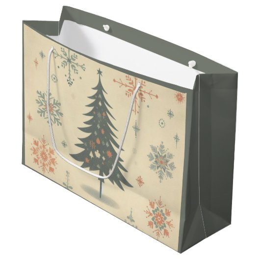 Grand Sac Cadeau Vintage/rétro moderne Noël/hiver (Devant Angle)