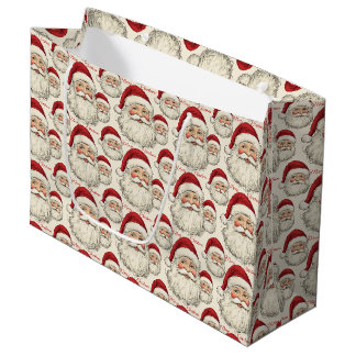 Grand Sac Cadeau Vintage Retro souriant visage Père Noël