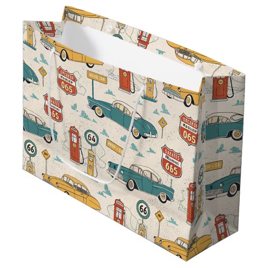 Grand Sac Cadeau Vintage Road Trip Pattern (1) (Devant Angle)