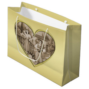 Grand Sac Cadeau Vintage Romance couple, homme et femme, or