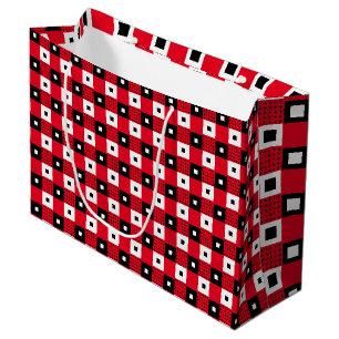 Grand Sac Cadeau Vintage rouge noir et blanc à damiers esthétique