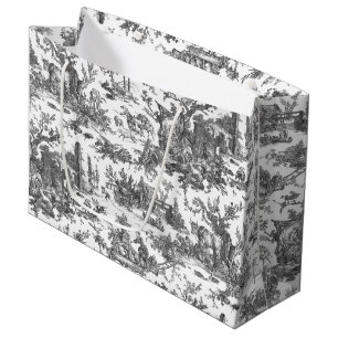 Grand Sac Cadeau Vintage Rustique Ferme Français Toile-Noir & Blanc
