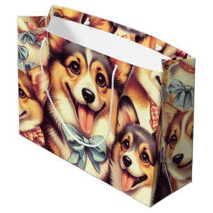 Grand Sac Cadeau Vintage Welsh Corgi Cardigan sans couture