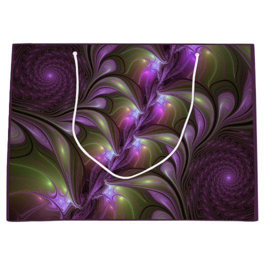 Grand Sac Cadeau Violet Abstrait violet violet kaki fractal (Devant)