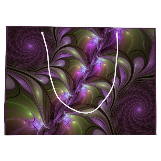 Grand Sac Cadeau Violet Abstrait violet violet kaki fractal (Dos)