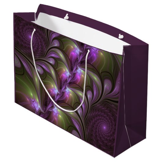 Grand Sac Cadeau Violet Abstrait violet violet kaki fractal (Dos Angle)