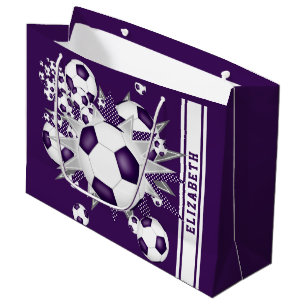Grand Sac Cadeau violet blanc ballon de football souffle personnali