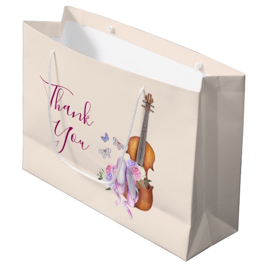 Grand Sac Cadeau Violon, chaussures de ballet et Merci de papillons (Devant Angle)