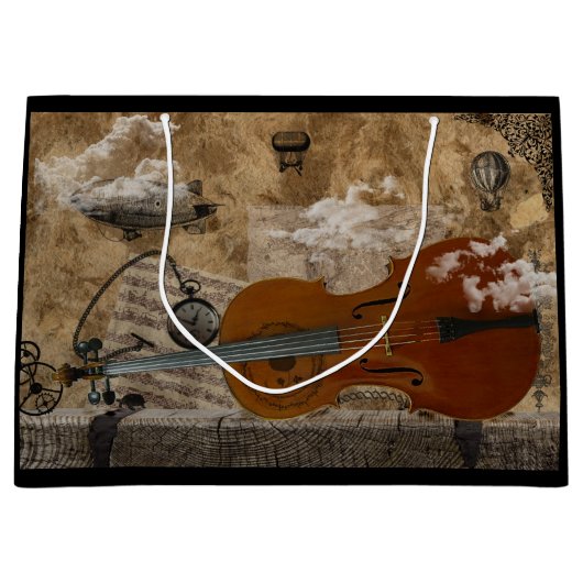 Grand Sac Cadeau Violoncelle Steampunk (Devant)