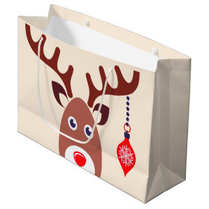 Grand Sac Cadeau Visage de renne de Noël