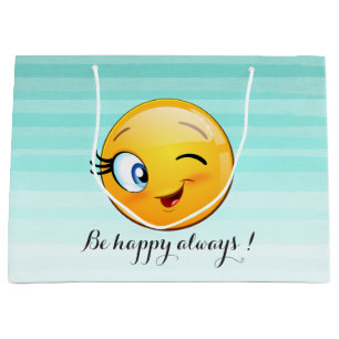 Grand Sac Cadeau Visage d'Emoji clin d'œil adorable - Soyez heureux