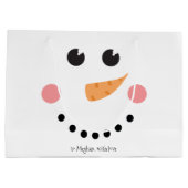 Grand Sac Cadeau Visage Snowman mignon avec nom personnalisé (Dos)