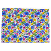Grand Sac Cadeau Vivid Blue Yellow Red Purple Flowers Pattern (Dos)