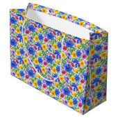 Grand Sac Cadeau Vivid Blue Yellow Red Purple Flowers Pattern (Dos Angle)