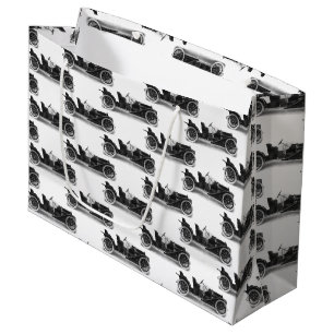 Grand Sac Cadeau Voiture d'antiquité vintage en noir et blanc - Aut