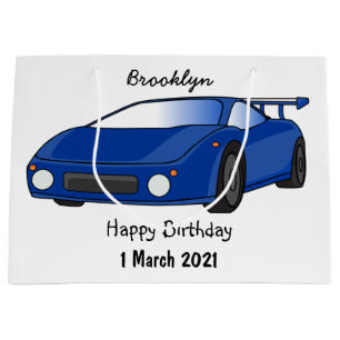 Grand Sac Cadeau Voiture de sport bleue avec illustration airfos