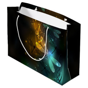 Grand Sac Cadeau Vol de libellule verte lumineuse