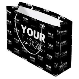 Grand Sac Cadeau Votre logo et arrière-plan Logo répétitif Noir