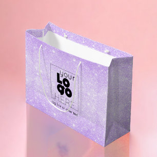 Grand Sac Cadeau Votre Logo Lilac Purple Parties scintillant Papier