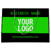 Grand Sac Cadeau Votre logo ou image | Noir et vert vif (Devant)