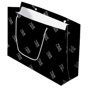 Grand Sac Cadeau Votre logo simple motif de logo répétitif   Noir