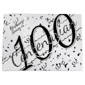 Grand Sac Cadeau Votre nom - 100 ans Centenaire Noir/Blanc (Devant)